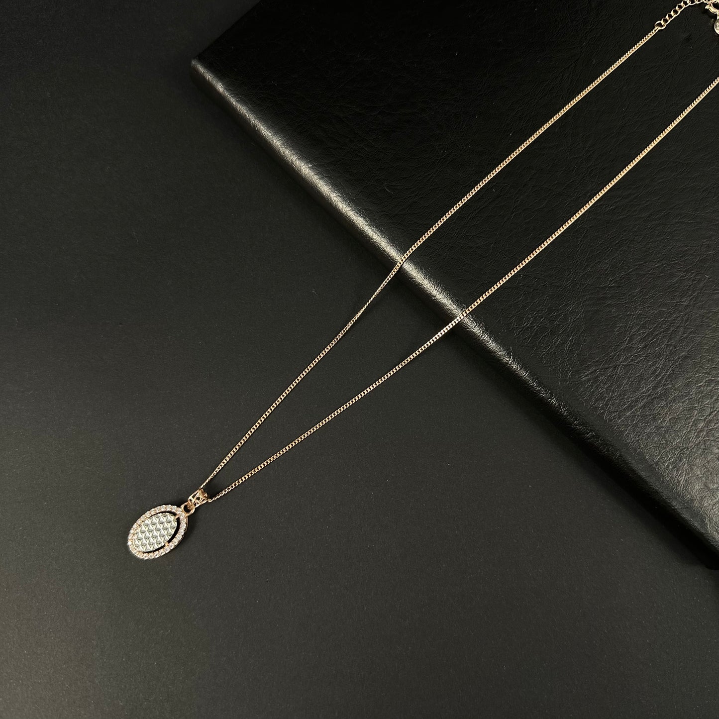 Silver Rose Gold Diamond Oval Pendant for Women