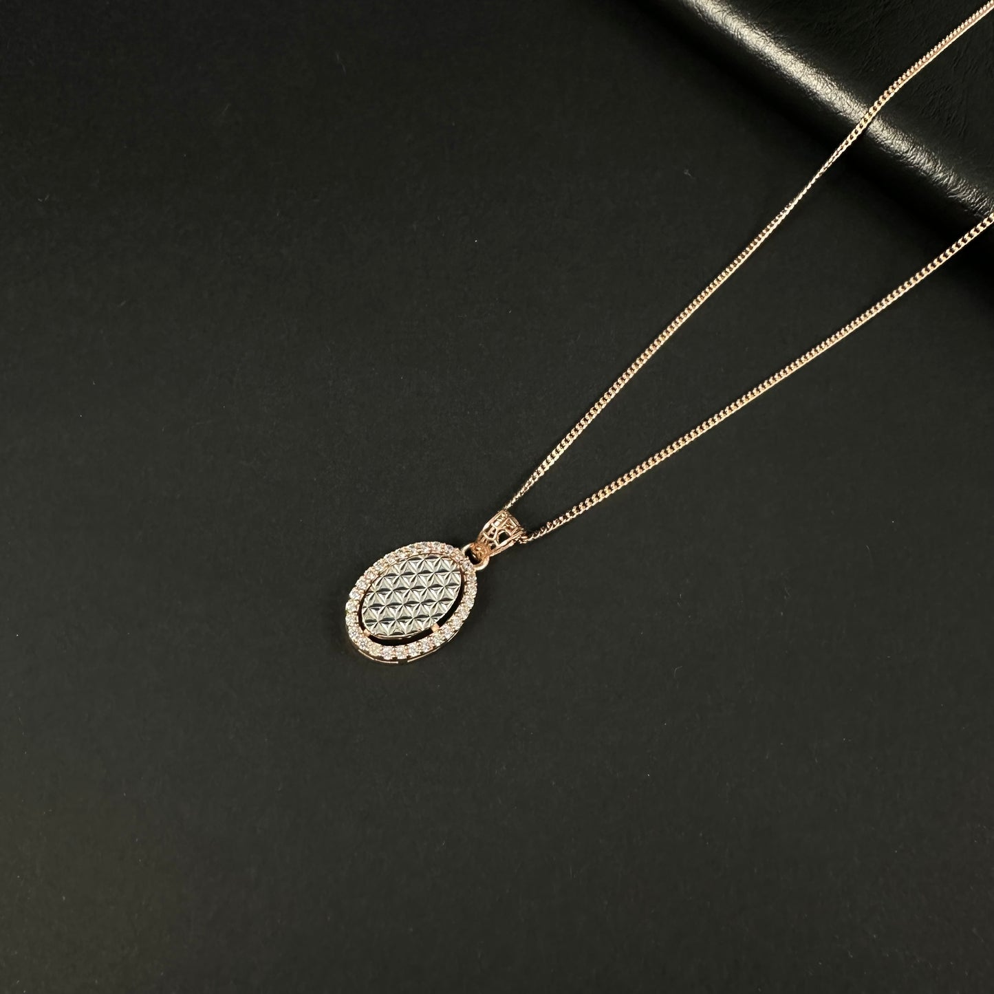 Silver Rose Gold Diamond Oval Pendant for Women