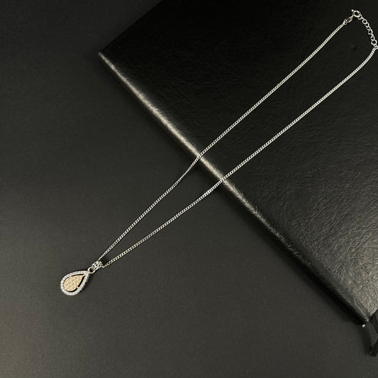 Silver Rose Gold Diamond Teardrop Pendant for Women