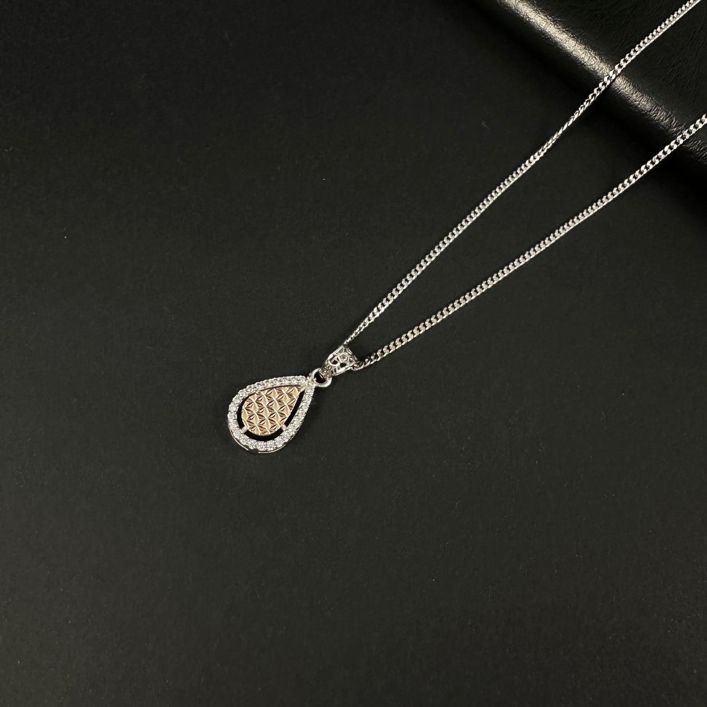 Silver Rose Gold Diamond Teardrop Pendant for Women