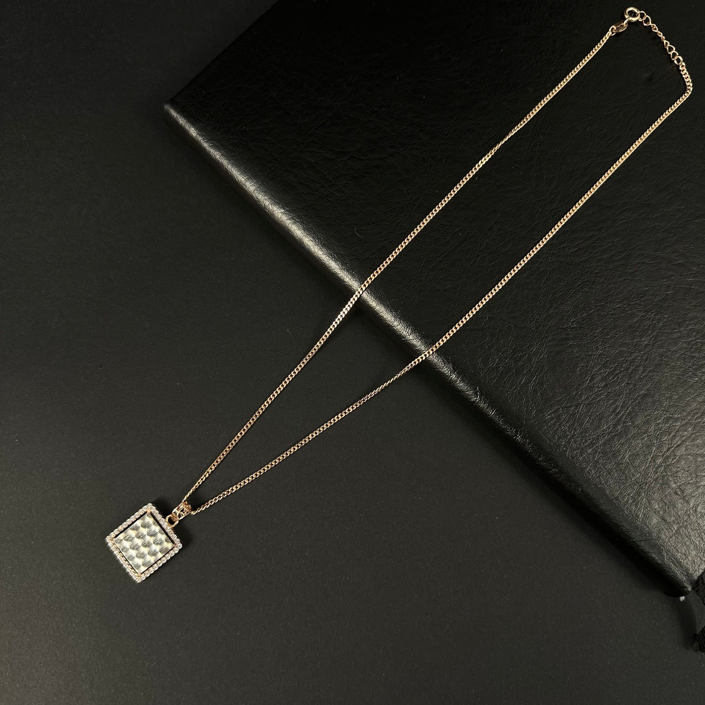 Silver Rose Gold Diamond Square Pendant for Women