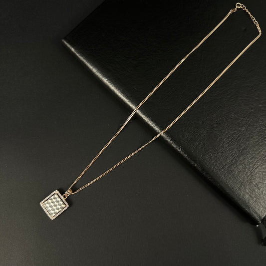 Silver Rose Gold Diamond Square Pendant for Women