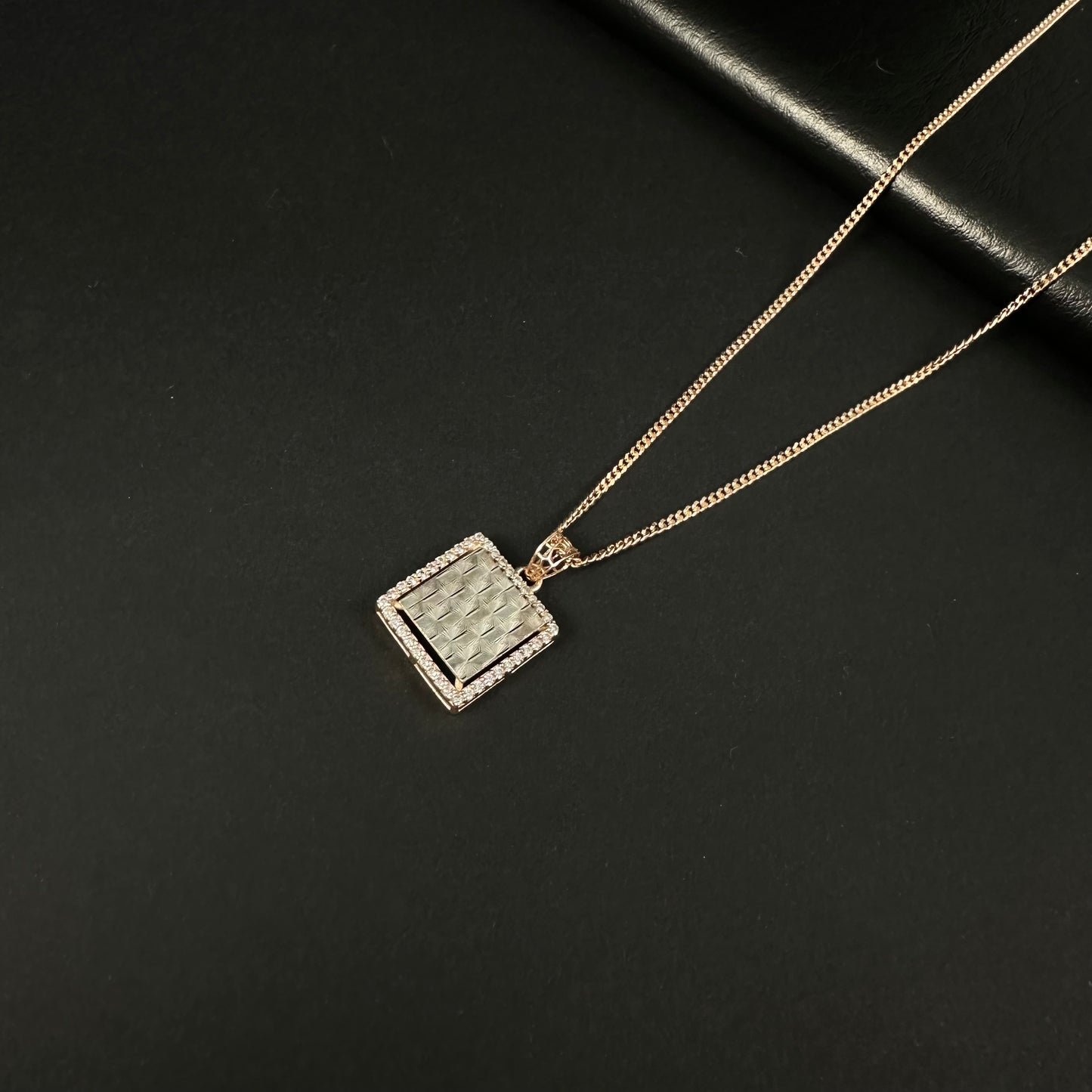 Silver Rose Gold Diamond Square Pendant for Women