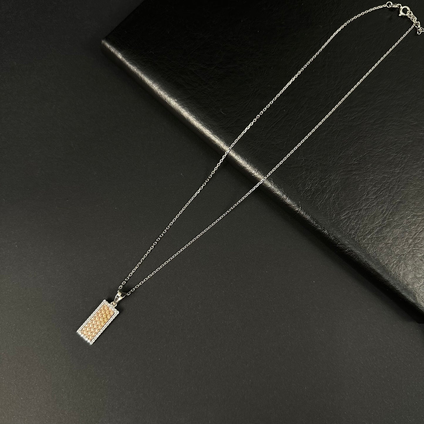 Silver Rose Gold Diamond Rectangle Pendant for Women