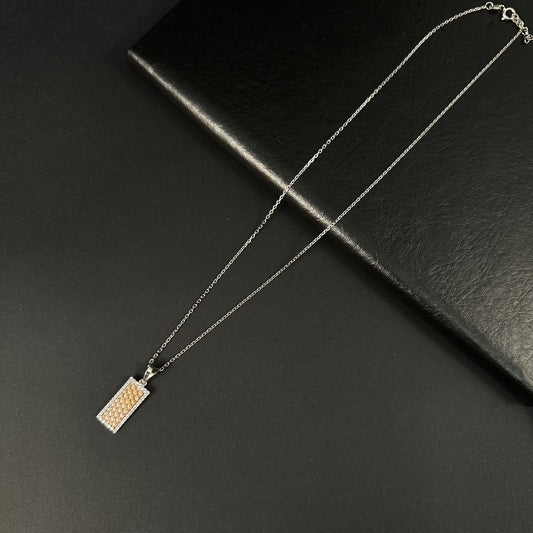 Silver Rose Gold Diamond Rectangle Pendant for Women