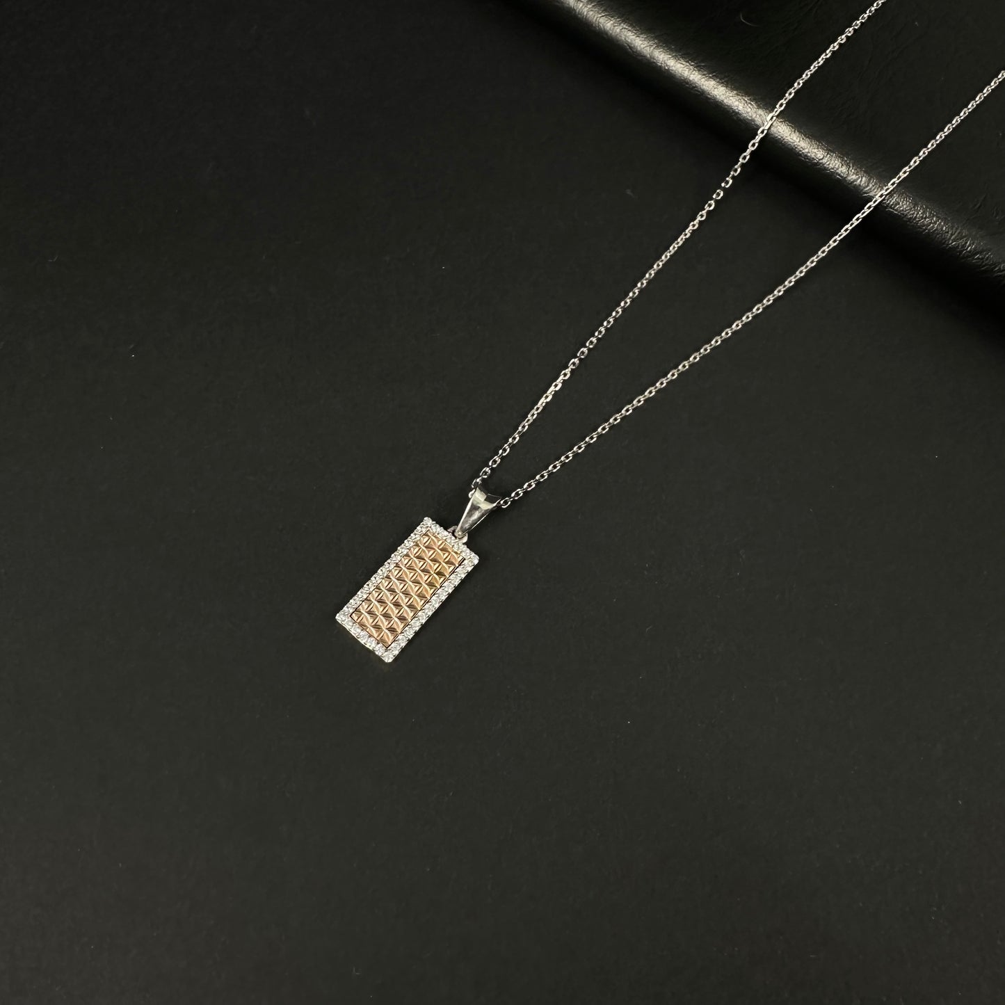 Silver Rose Gold Diamond Rectangle Pendant for Women