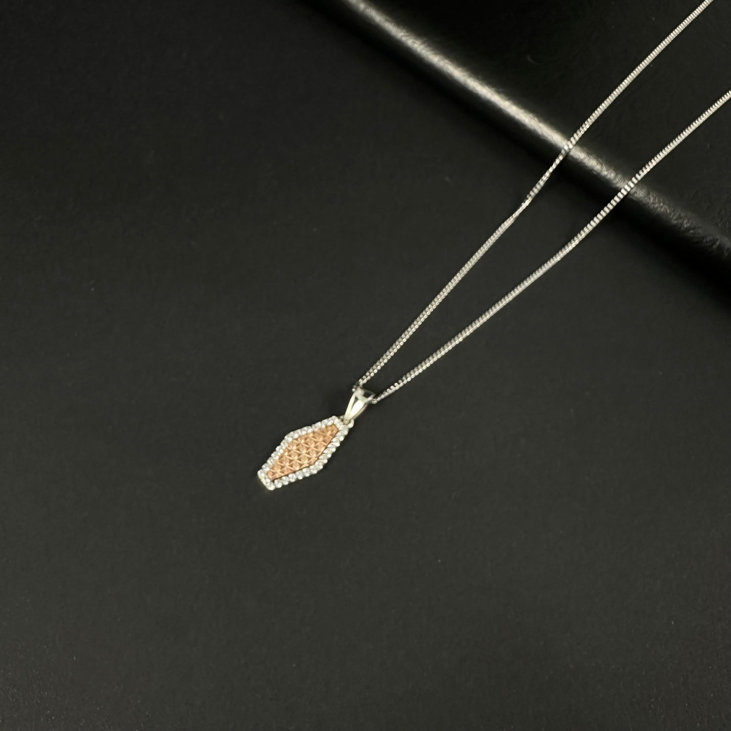 Silver Rose Gold Diamond Marquise Pendant for Women
