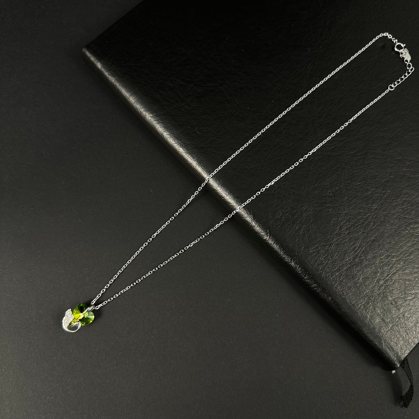 Silver Green Heart Diamond Pendant for Women