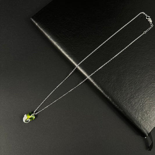 Silver Green Heart Diamond Pendant for Women