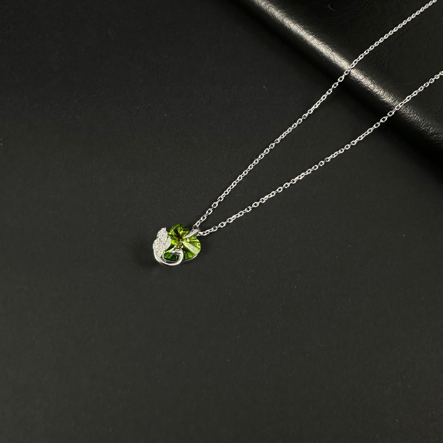 Silver Green Heart Diamond Pendant for Women