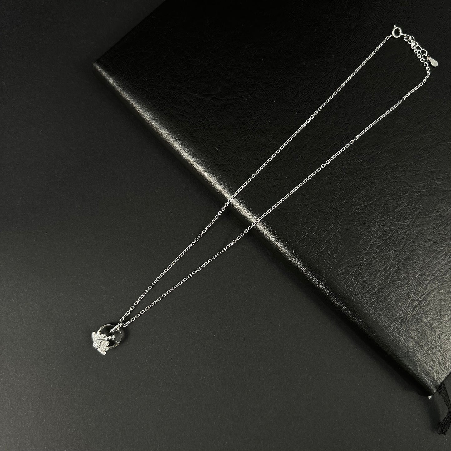 Silver Diamond Leaf Halo Pendant for Women