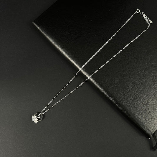 Silver Diamond Leaf Halo Pendant for Women