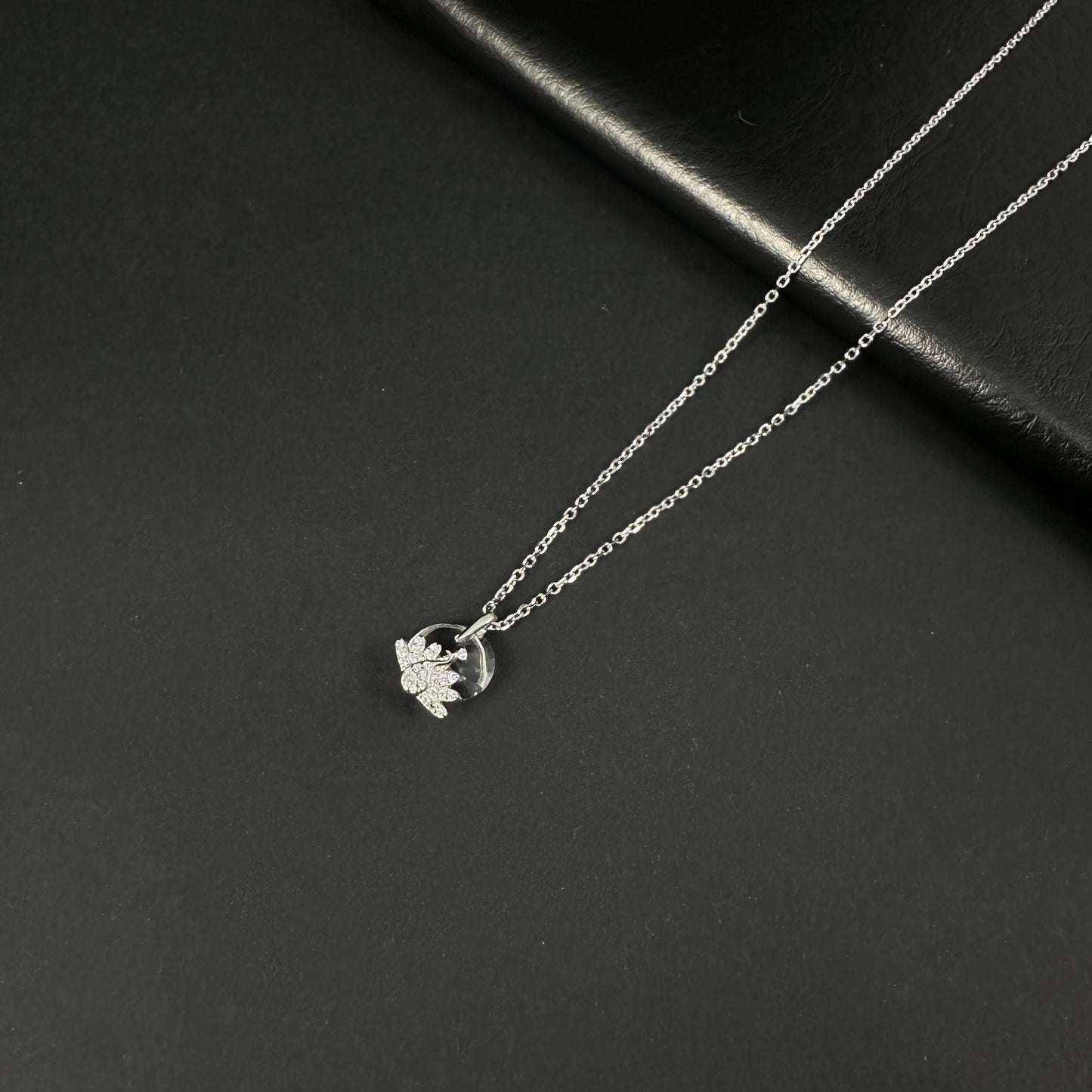 Silver Diamond Leaf Halo Pendant for Women