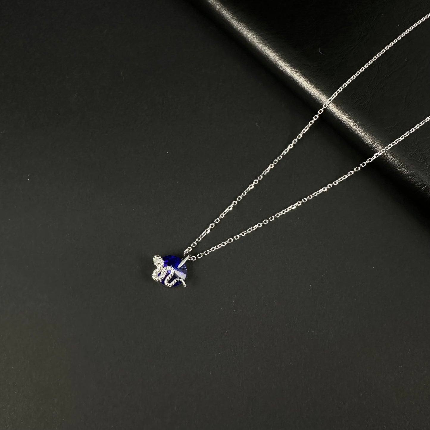 Silver Blue Diamond Snake Pendant for Women