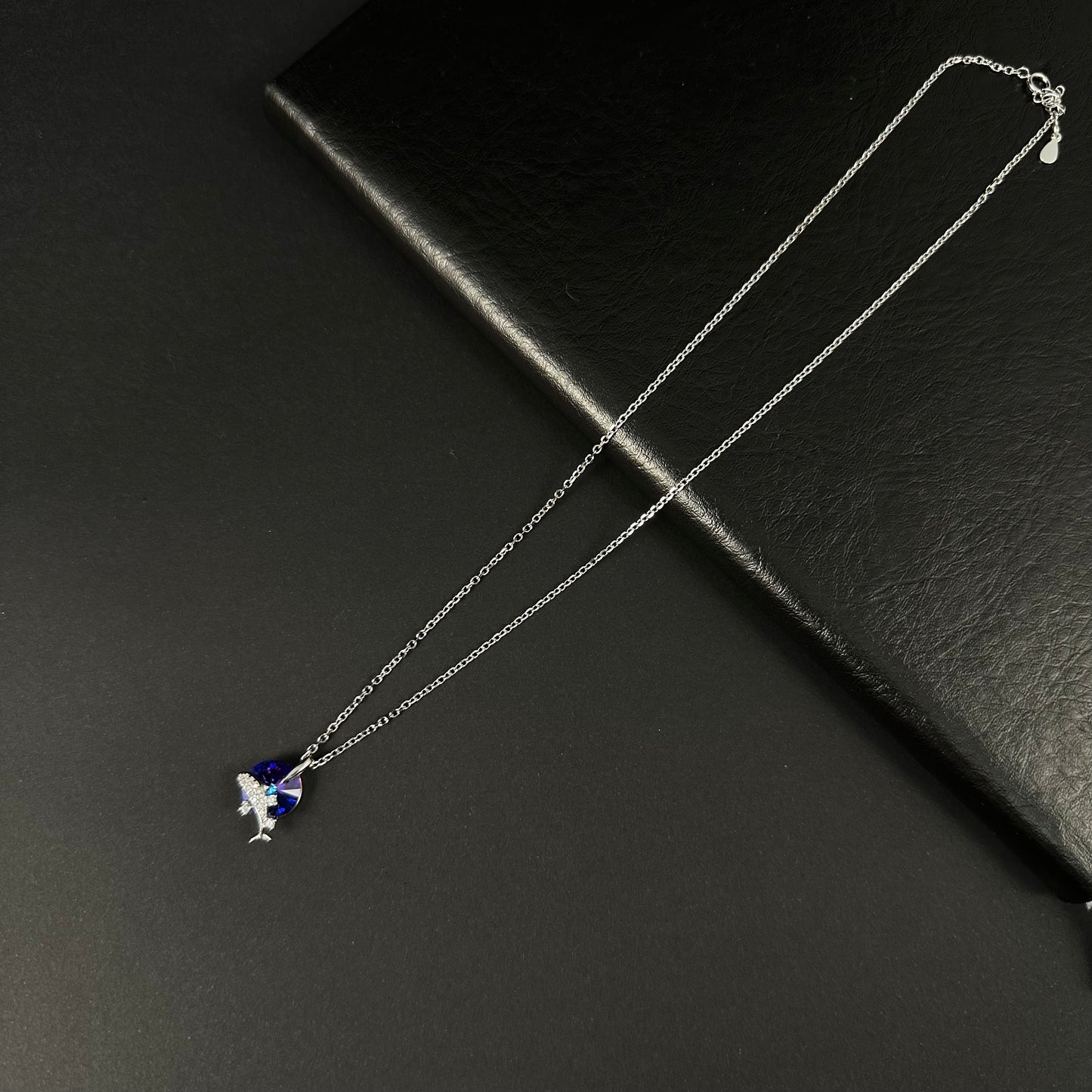 Silver Blue Diamond Dolphin Pendant for Women