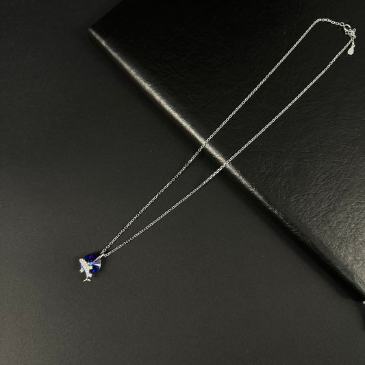 Silver Blue Diamond Dolphin Pendant for Women