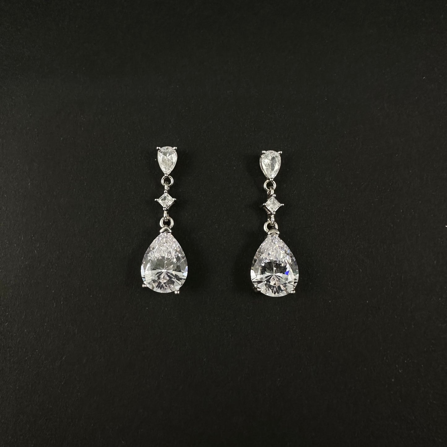 Silver Pear Cut Diamond Drop Earrings for Women
