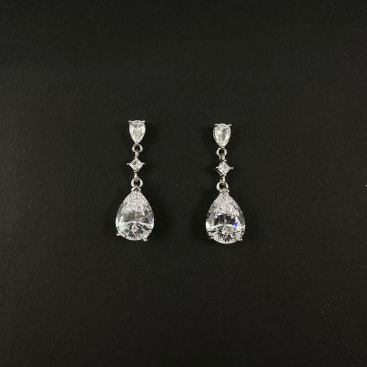 Silver Pear Cut Diamond Drop Earrings for Women