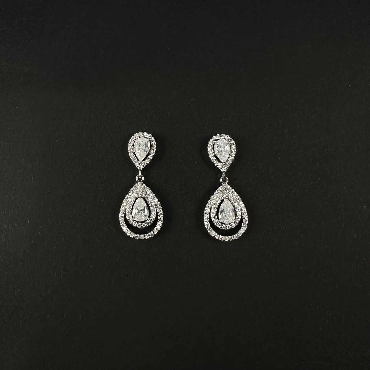Silver Halo Pear Drop Diamond Earrings for Women
