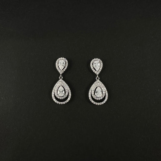 Silver Halo Pear Drop Diamond Earrings for Women