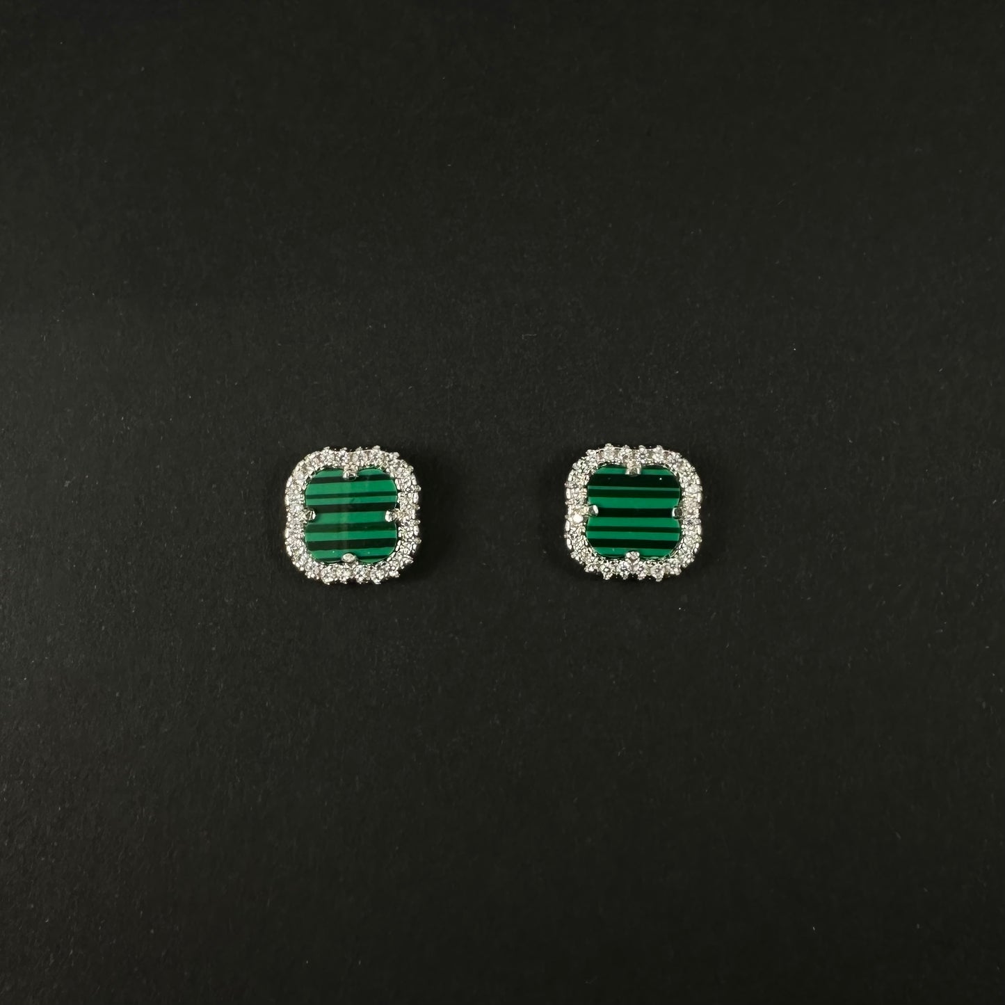 Silver Green Halo Diamond Stud Earrings for Women