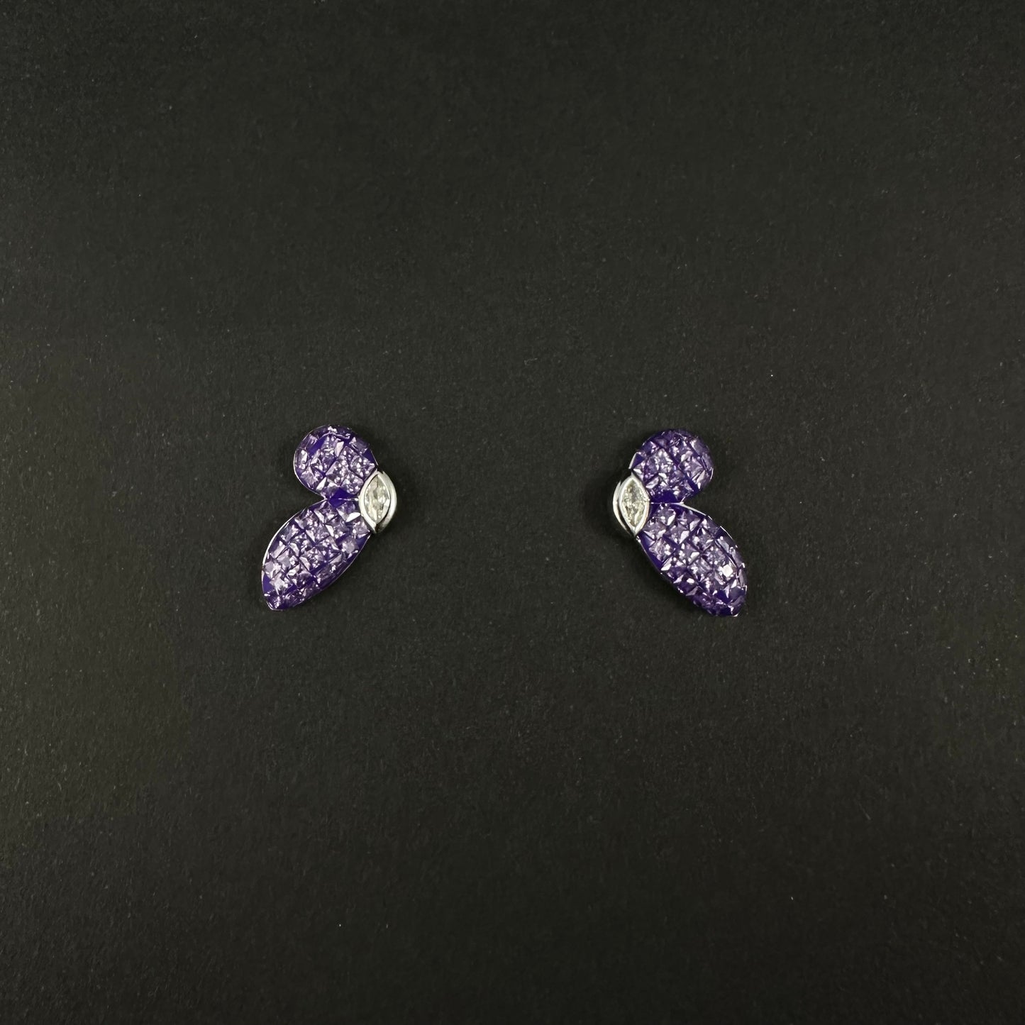 Silver Purple Diamond Designer Stud Earrings for Women