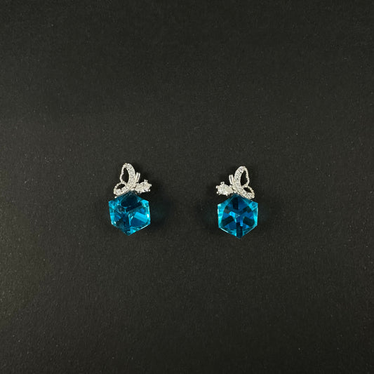 Silver Blue Crystal Diamond Stud Earrings for Women