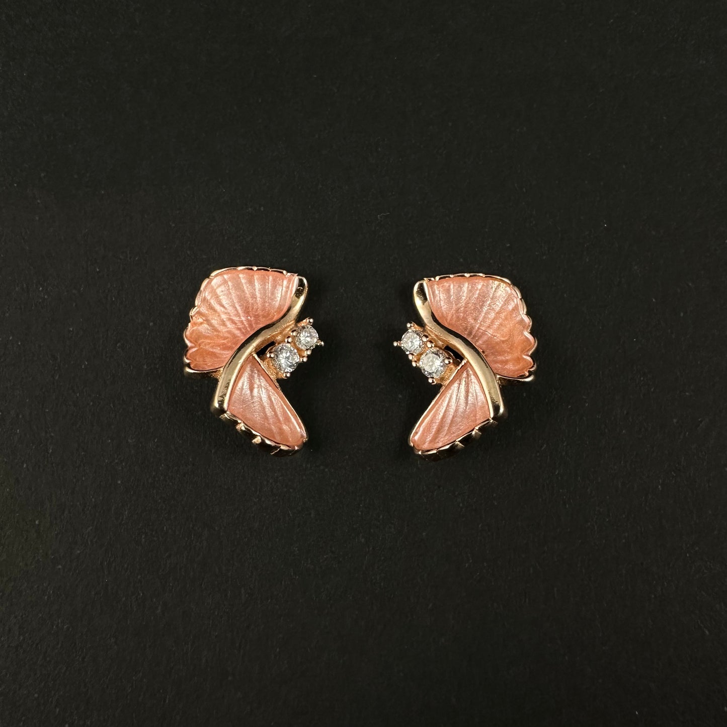 Silver Rose Gold Floral Diamond Stud Earrings for Women