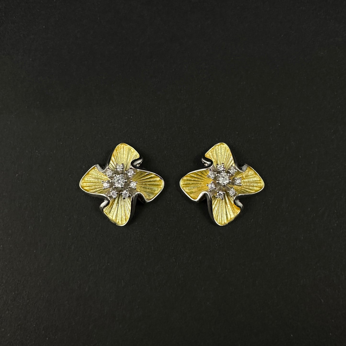 Silver Gold Floral Diamond Stud Earrings for Women