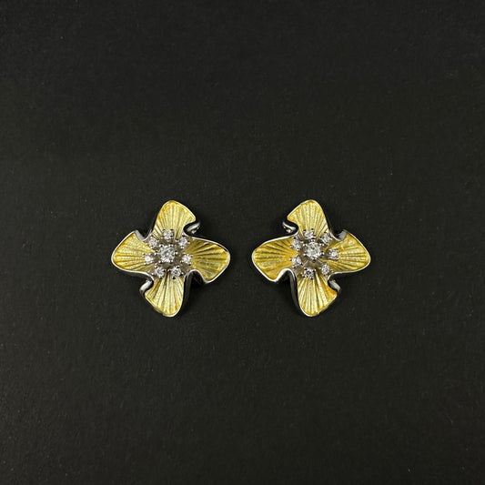 Silver Gold Floral Diamond Stud Earrings for Women