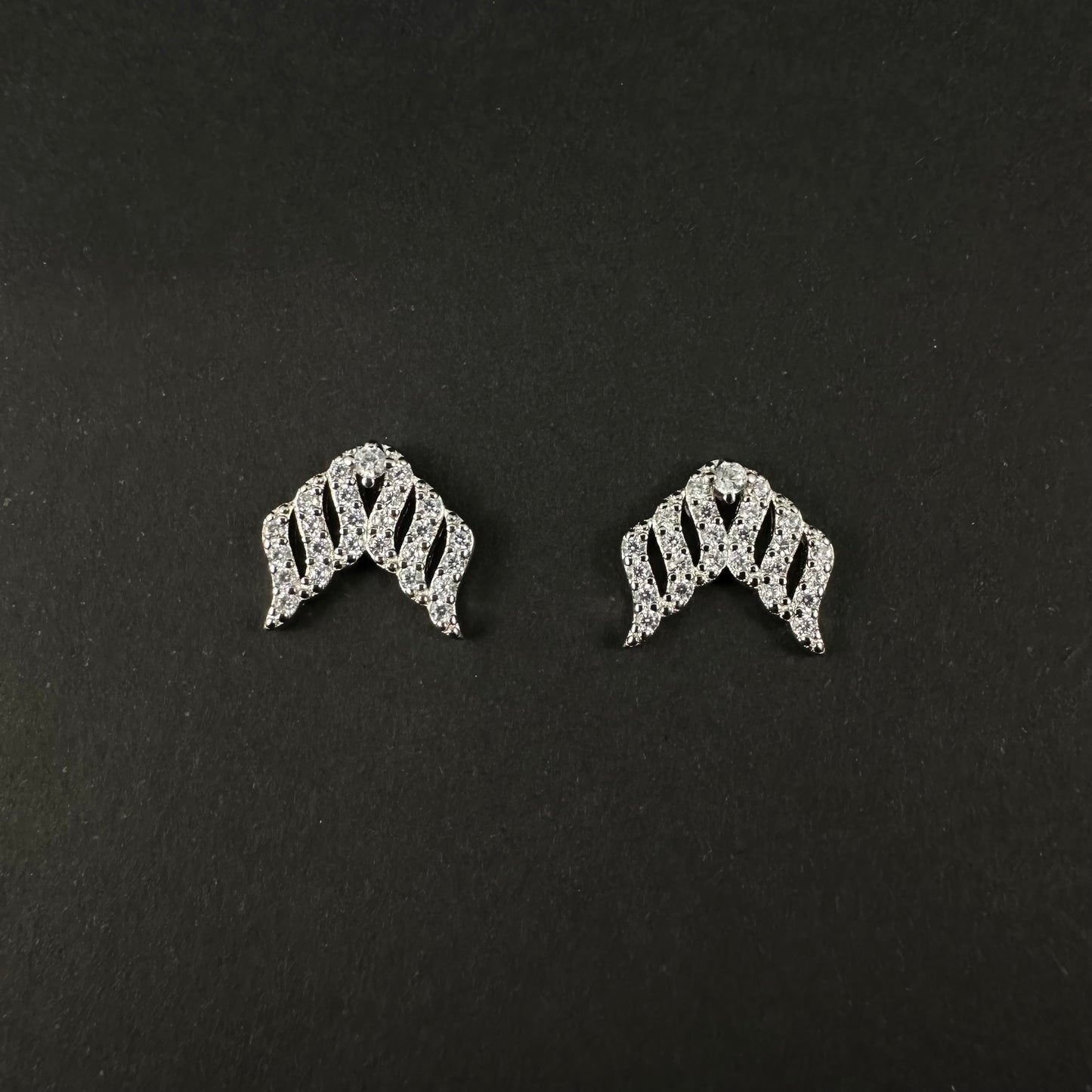 Silver Angel Wings Diamond Stud Earrings for Women
