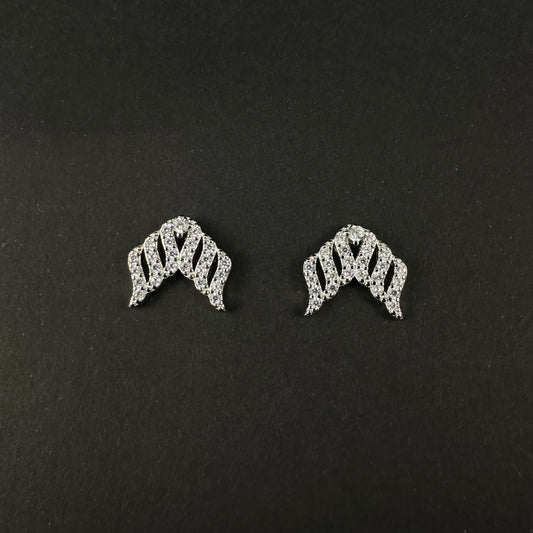 Silver Angel Wings Diamond Stud Earrings for Women