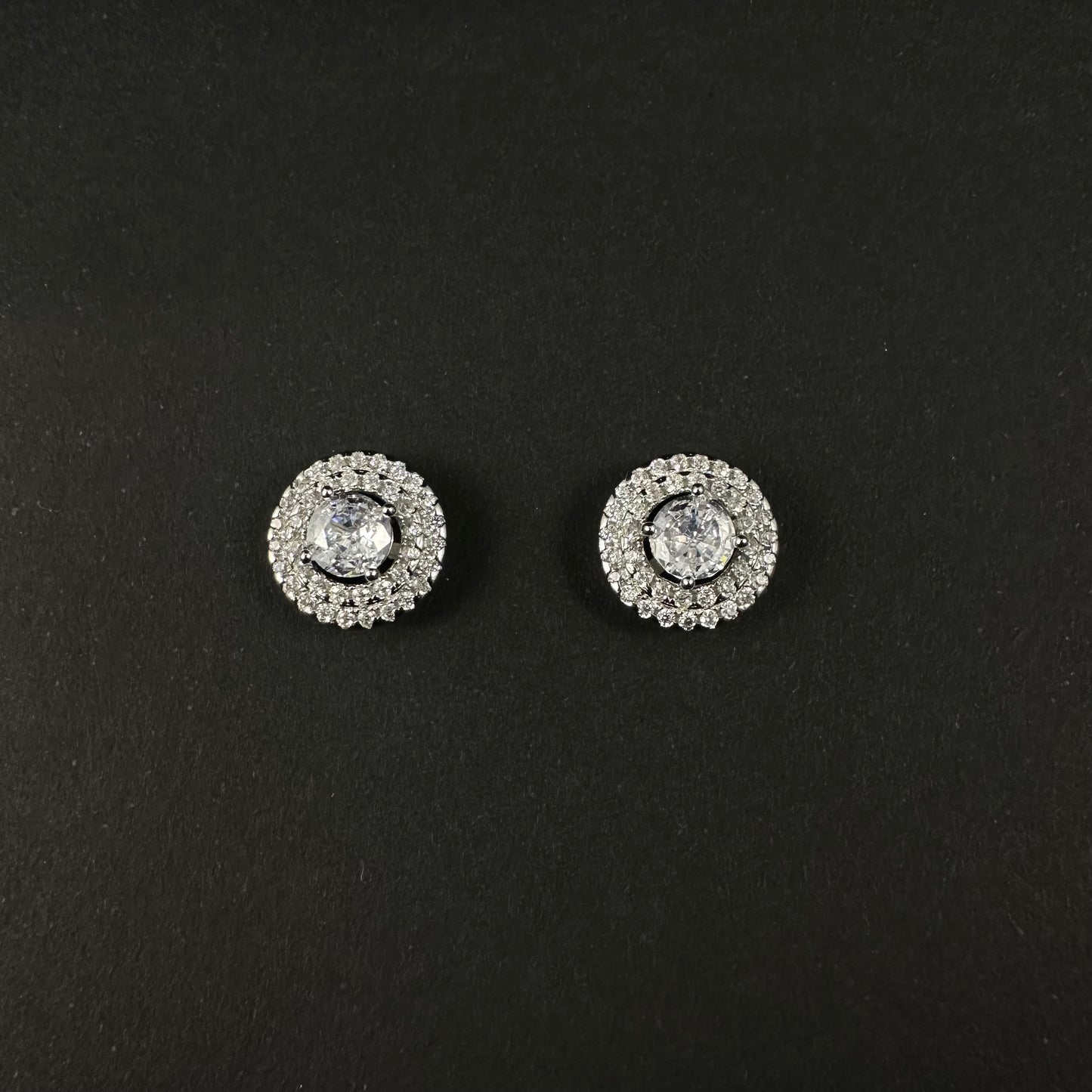 Silver Double Halo Diamond Stud Earrings for Women