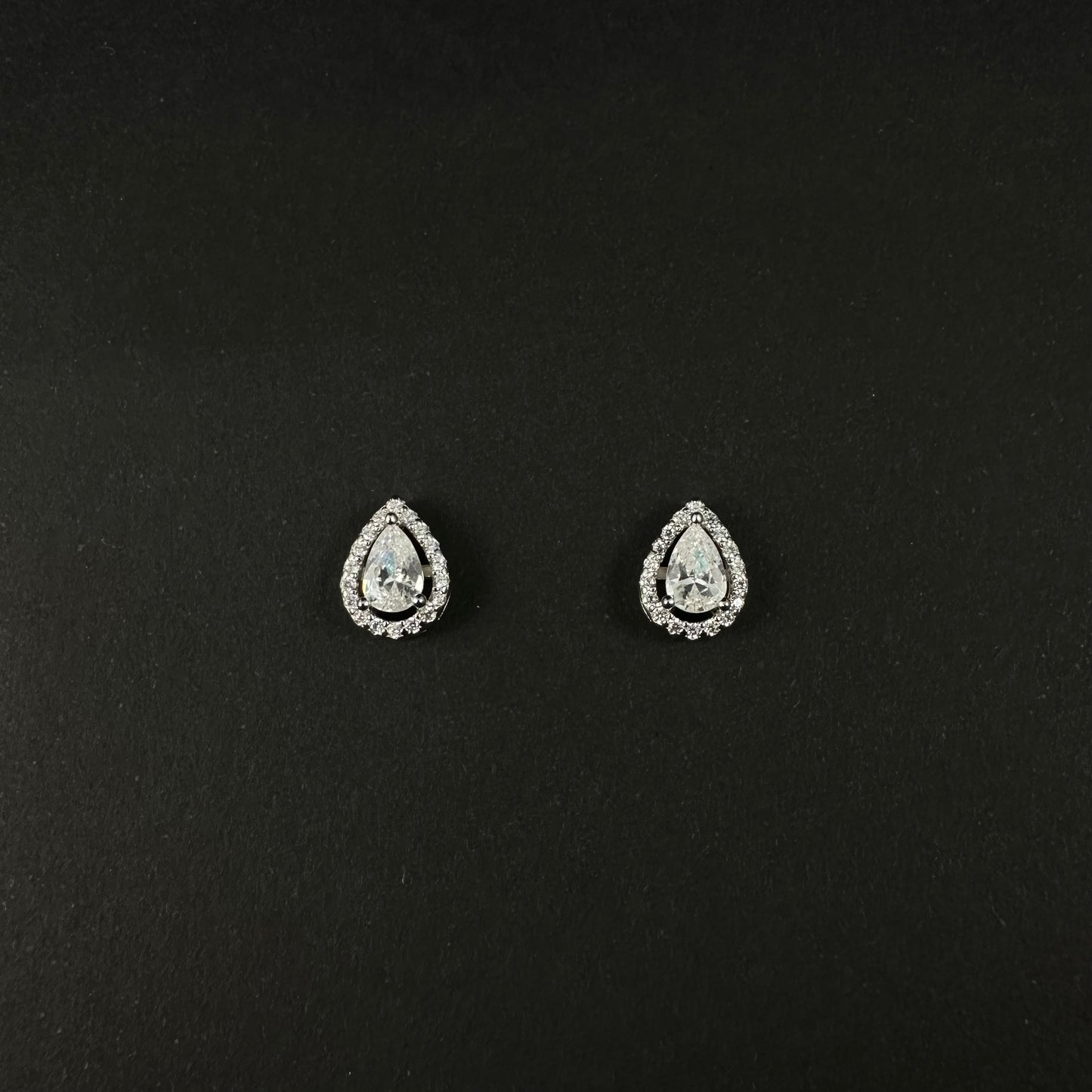 Silver Pear Cut Halo Diamond Stud Earrings for Women