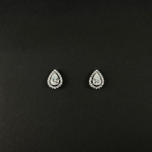 Silver Pear Cut Halo Diamond Stud Earrings for Women