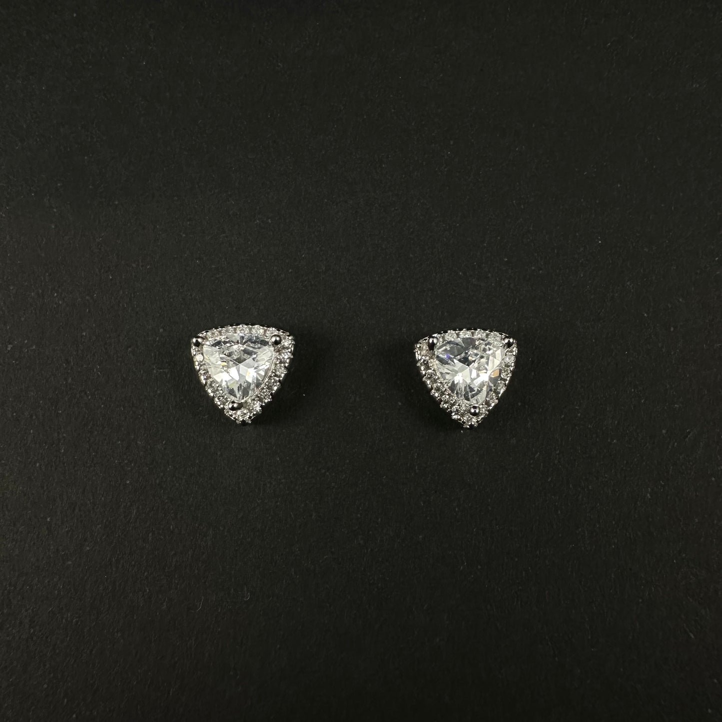 Silver Trillion Halo Diamond Stud Earrings for Women