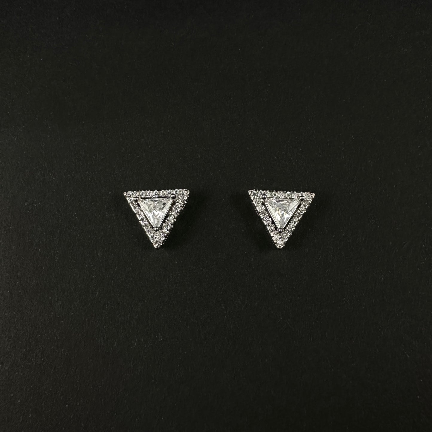 Silver Triangle Halo Diamond Stud Earrings for Women