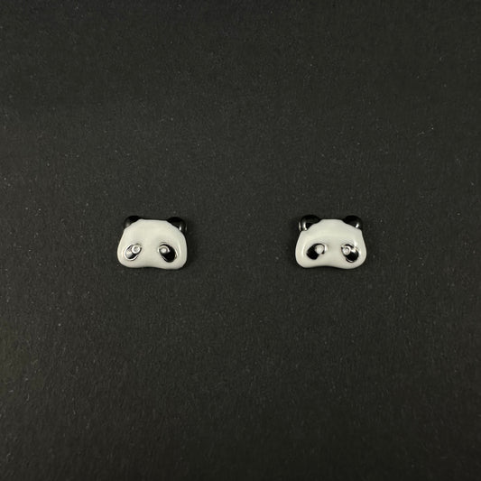 Silver Panda Face Stud Earrings for Women