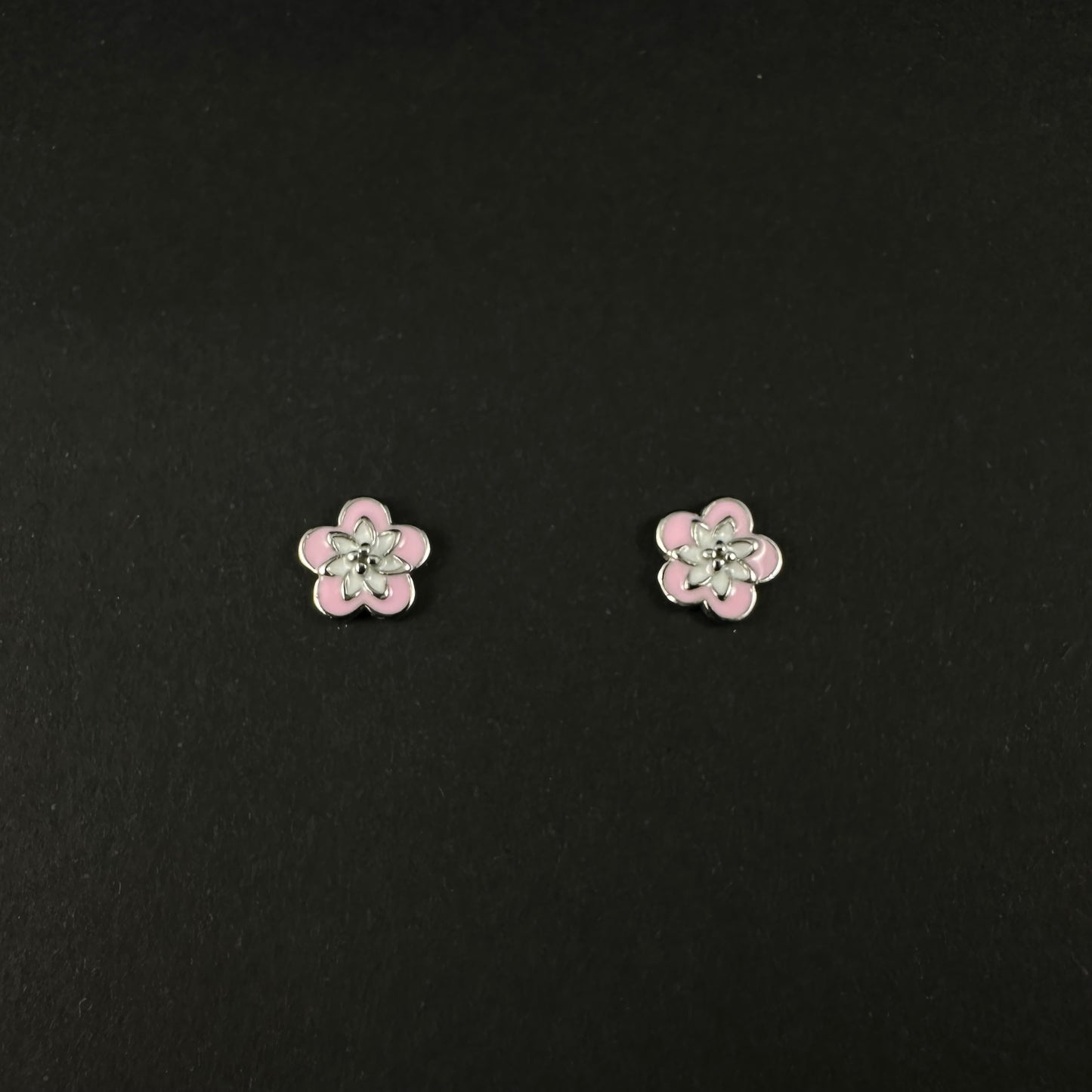 Silver Pink Floral Stud Earrings for Women