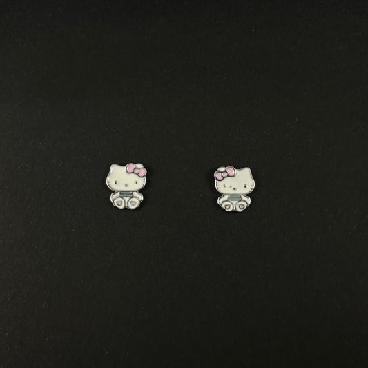 Silver Kitty Stud Earrings for Women