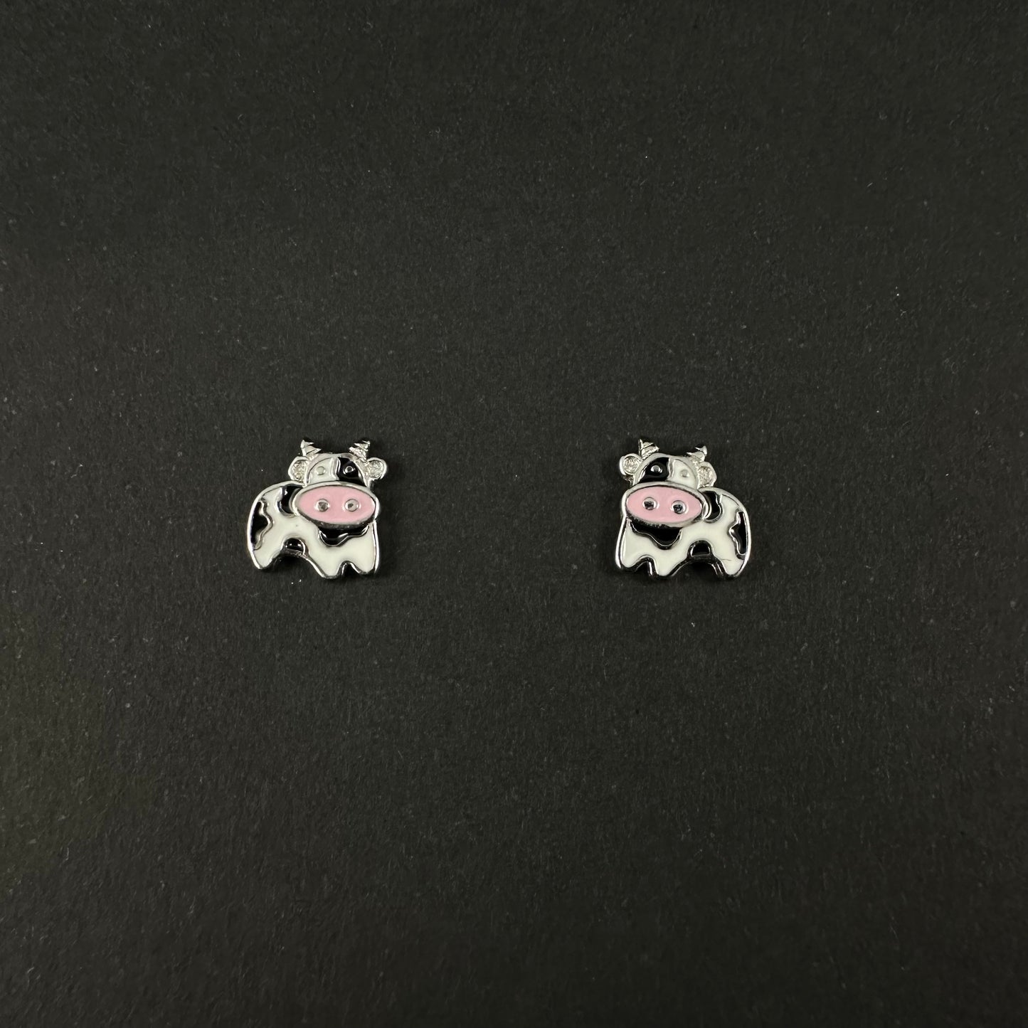 Silver Cute Cow Stud Earrings for Women