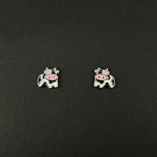 Silver Cute Cow Stud Earrings for Women