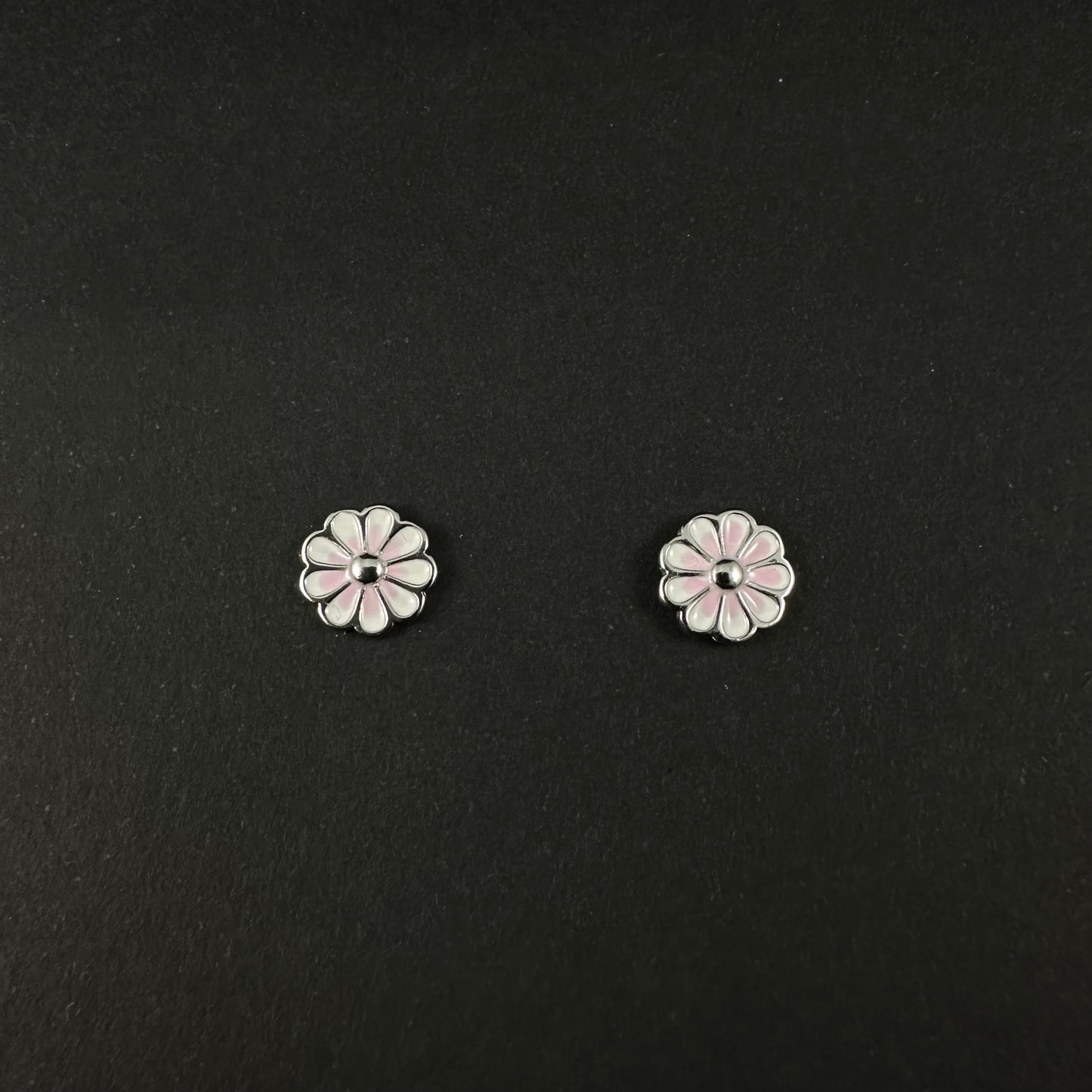 Silver Pink Daisy Flower Stud Earrings for Women