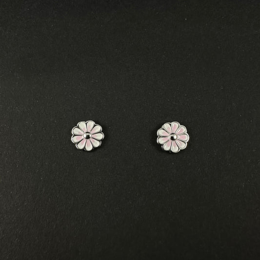 Silver Pink Daisy Flower Stud Earrings for Women