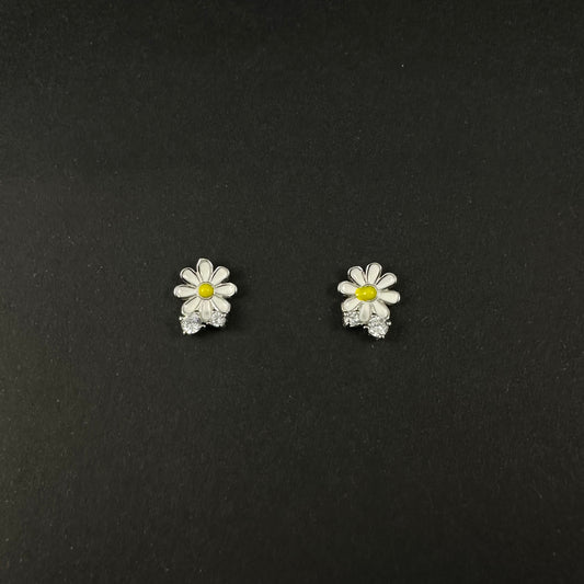 Silver Daisy Flower Stud Earrings for Women
