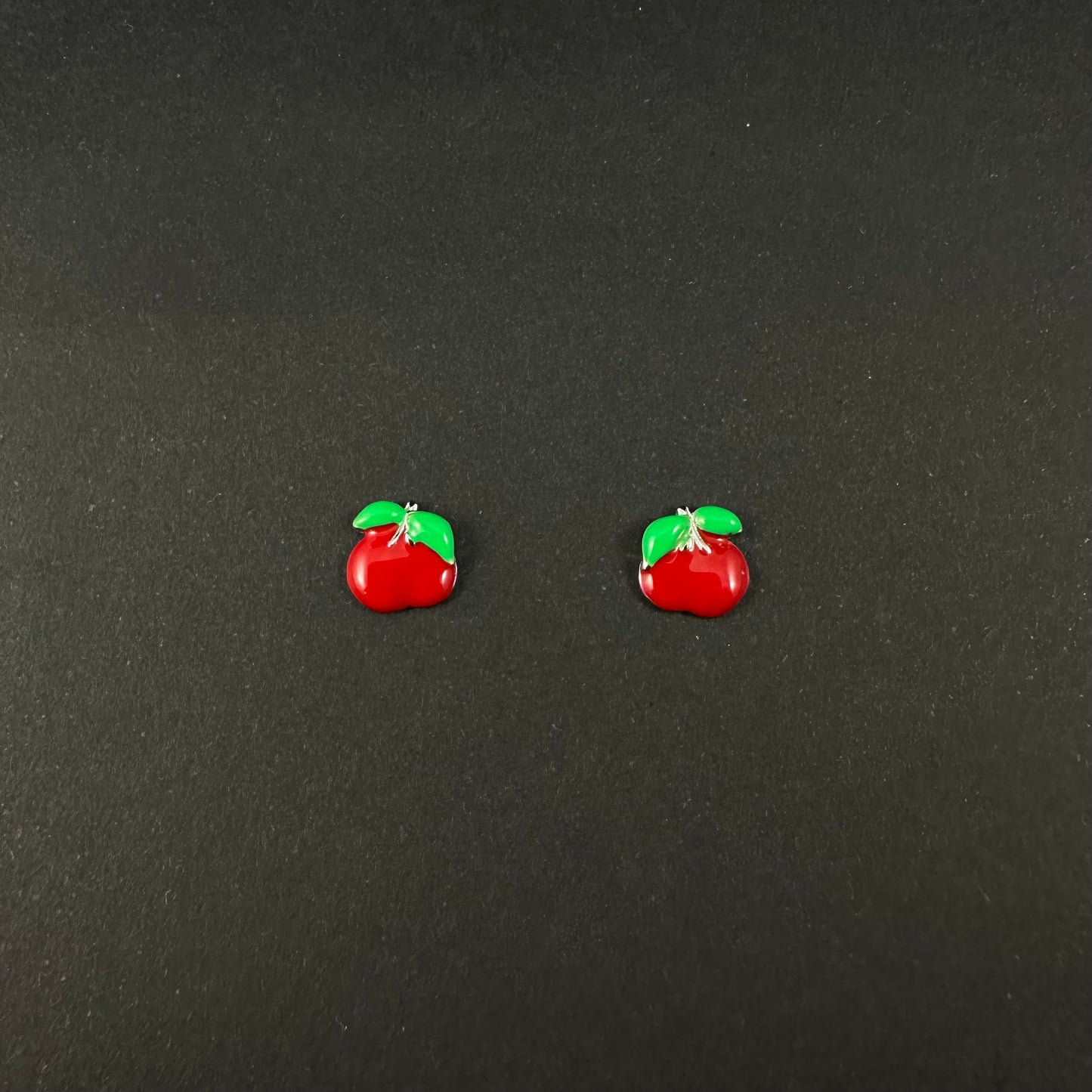Silver Red Apple Stud Earrings for Women