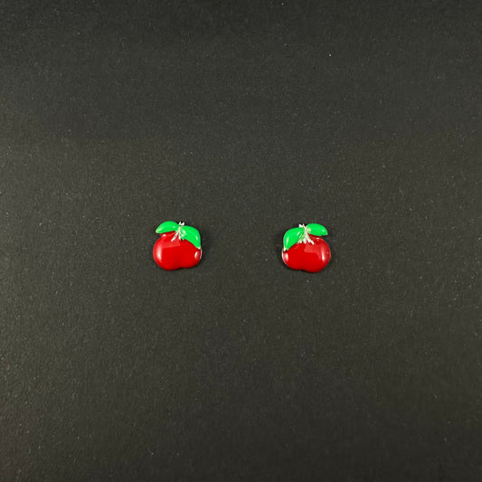 Silver Red Apple Stud Earrings for Women