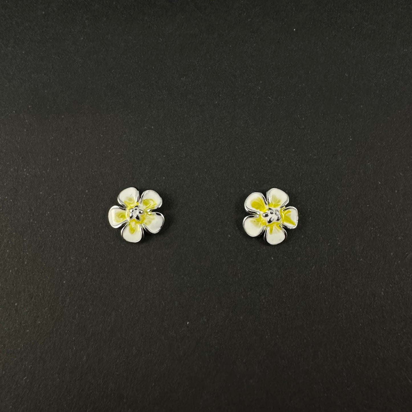 Silver White & Yellow Flower Stud Earrings for Women