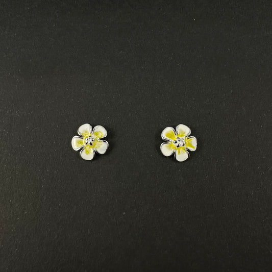 Silver White & Yellow Flower Stud Earrings for Women