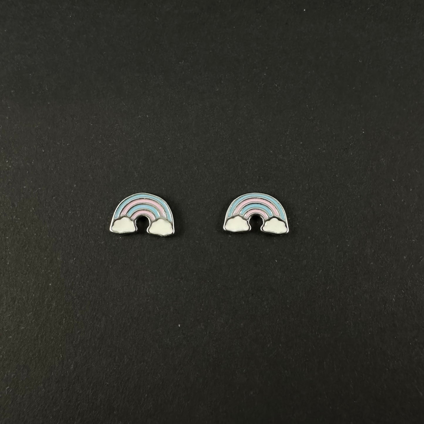 Silver Pastel Rainbow Stud Earrings for Women